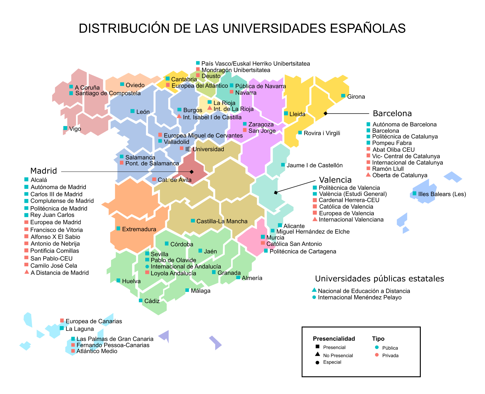 mapa de universidades españolas